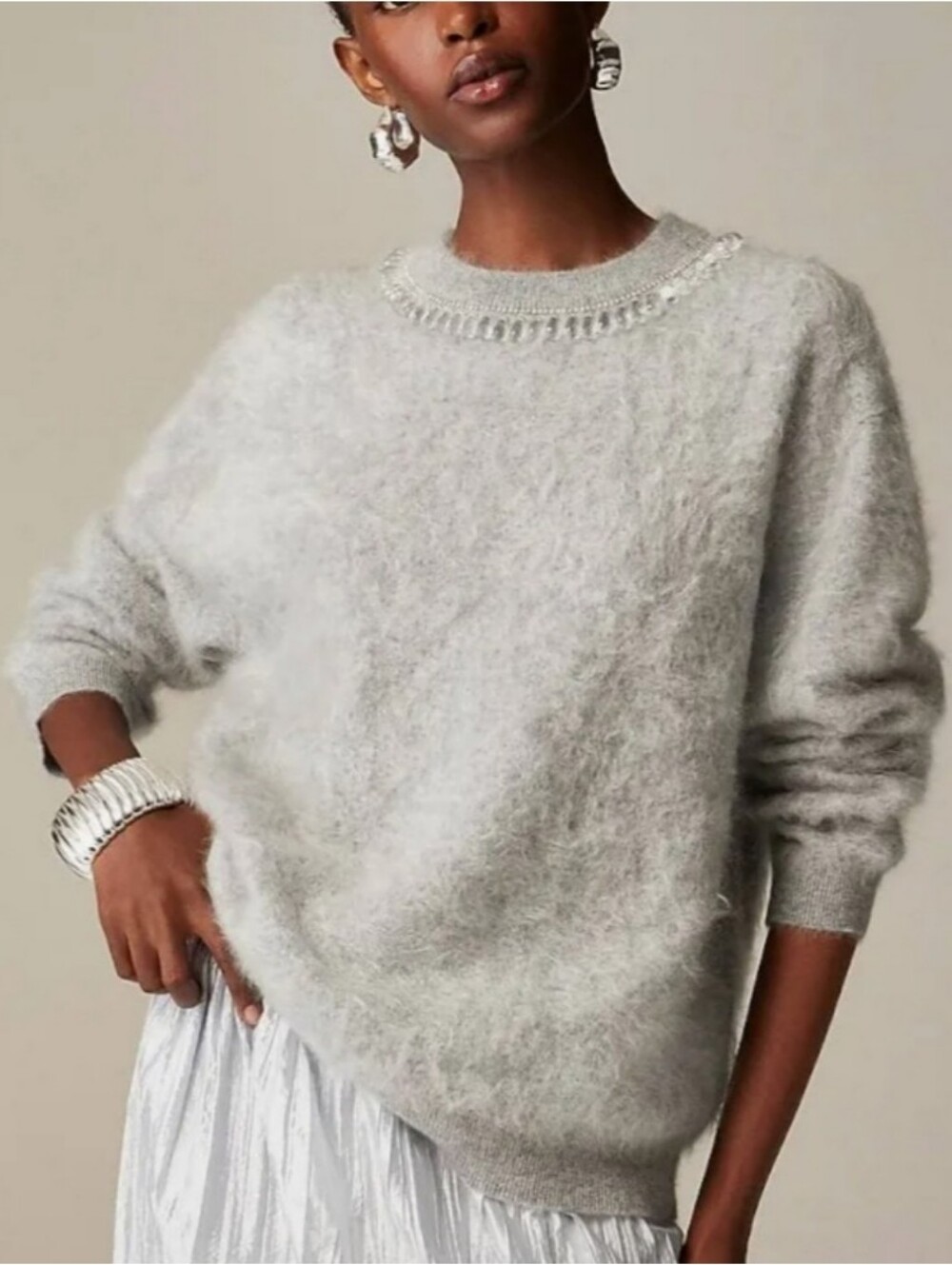 NWOT J.Crew Embellished Brushed Cashmere Relaxed Crewneck Sweater